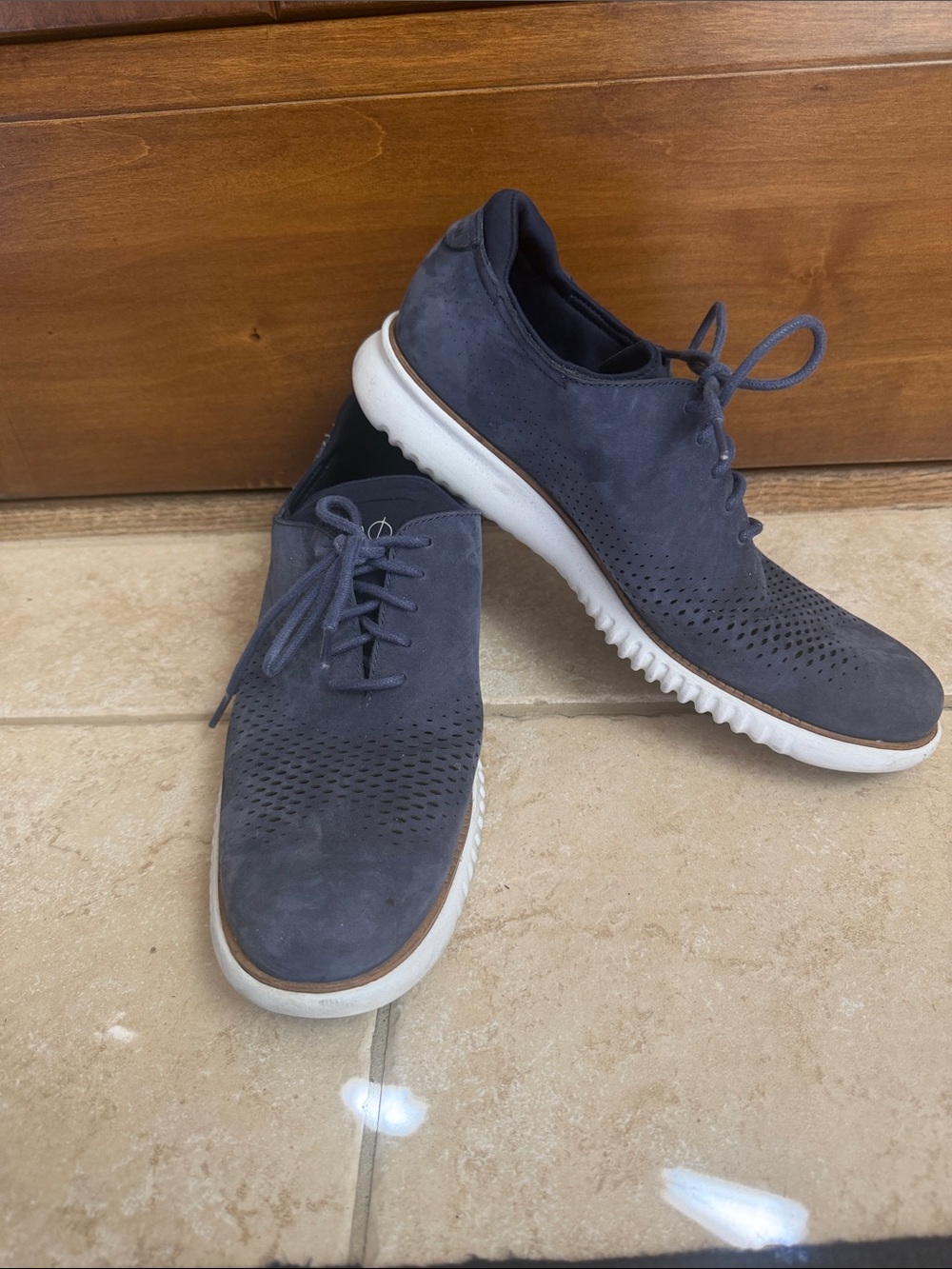 Cole Haan 2.0 Grand Suede Perforated Lace-Up Sneakers in Navy